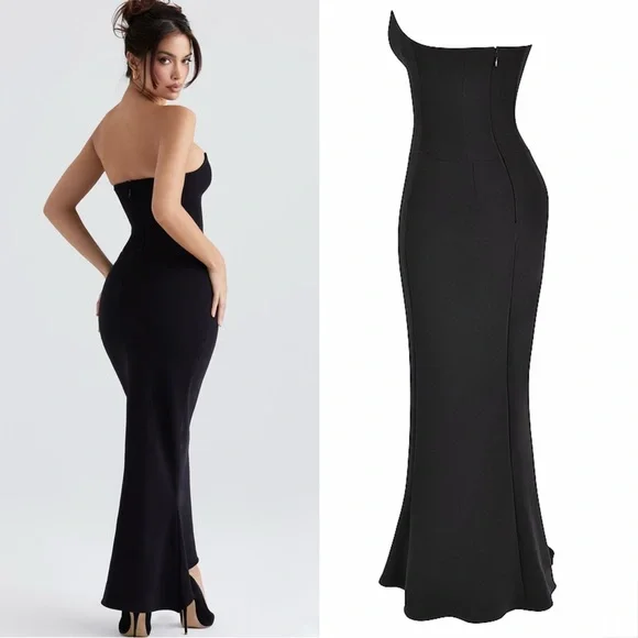 House of CB Sabine Black Crepe strapless corset dress - Picture 8 of 16